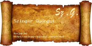 Szinger Gyöngyi névjegykártya